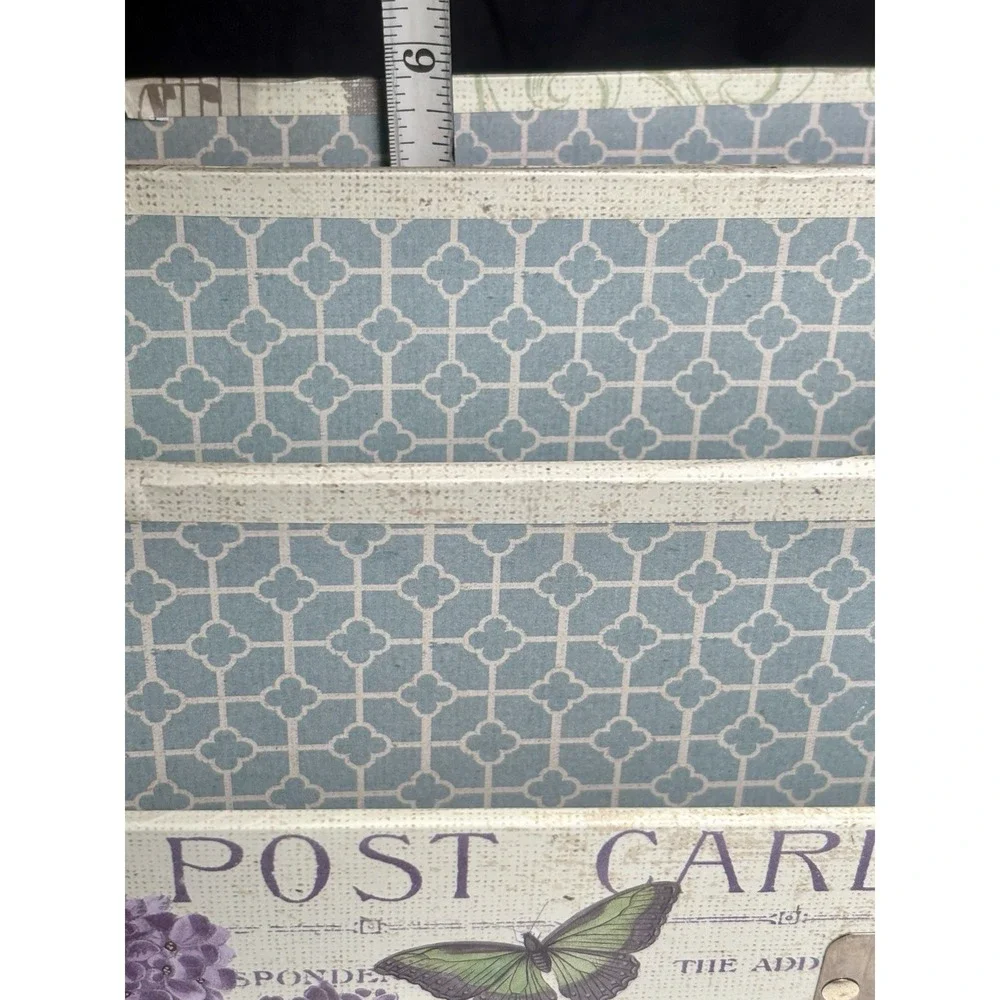 Desk Organizer 4 Compartments Vintage Aesthetic Butterflies Stamps Travel Postal